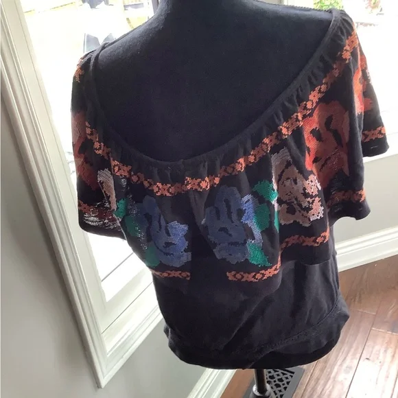 Free People , To The Left Off Shoulder Floral Embroidered Top Black Size M… - Picture 9 of 13